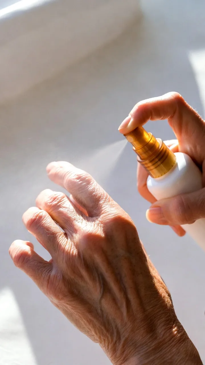 Spray Flexosamine con glucosamina y árnica aplicado en articulación inflamada