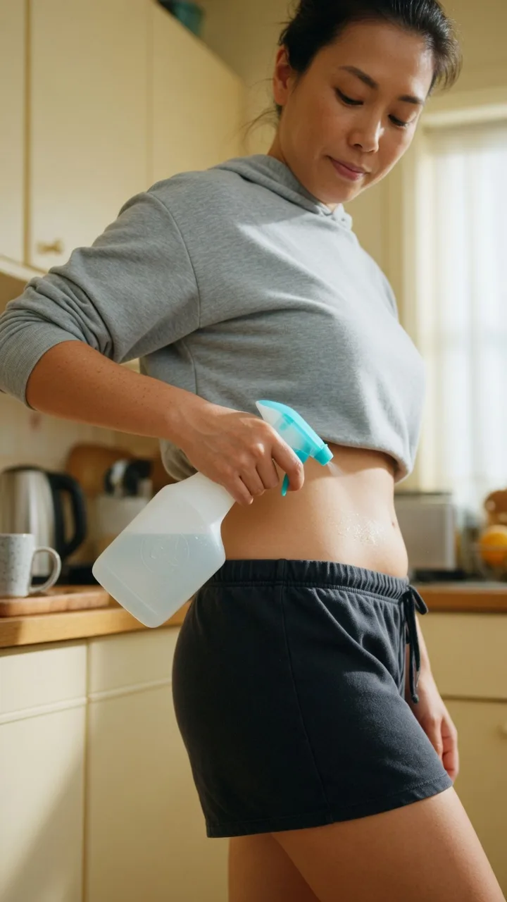 Spray Flexosamine aplicado directamente sobre la cadera para alivio inmediato del dolor articular