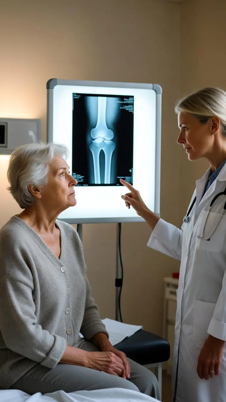 Consulta médica para diferencial entre artritis y artrosis: análisis y radiografía