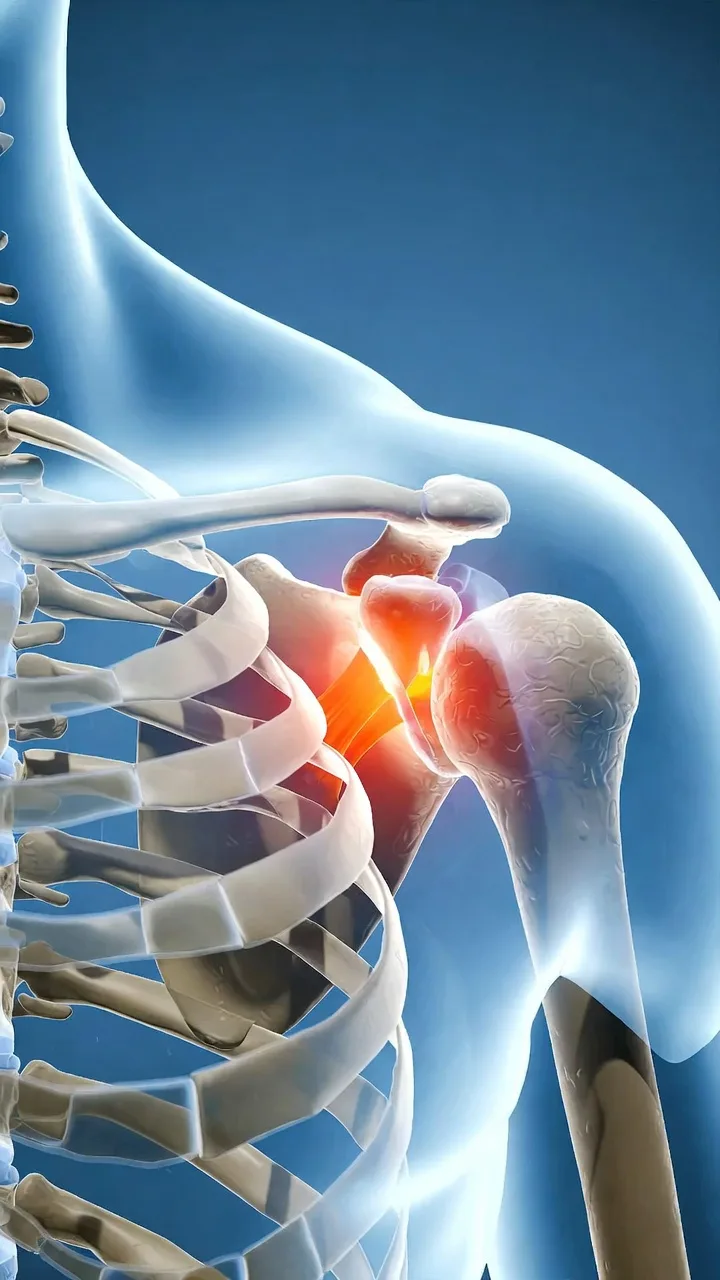 Anatomía del manguito rotador con tendones inflamados en tendinitis de hombro